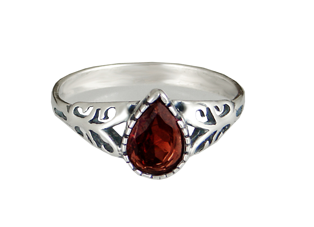 Sterling Silver Teardrop Ring With Garnet Size 5